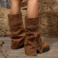 thumbnail image 5 of Women Solid Color Round Toe Side Zipper Buckle Strap Ruched Mid Calf Boots Faux Suede Block Mid Heel Winter Casual Boots US Size 5 To 8.5 Brown, 5 of 9