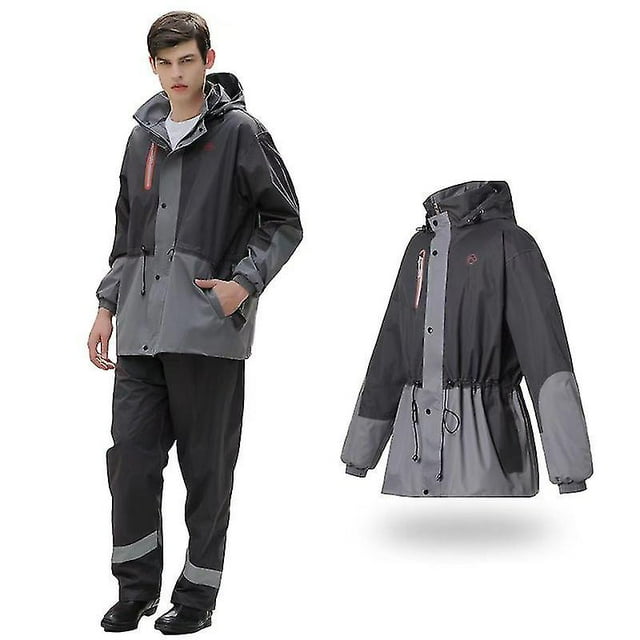 Veste Imperméable Imperméable et Pantalon Costume Poncho Épaissi Imperméable à Capuche Gris