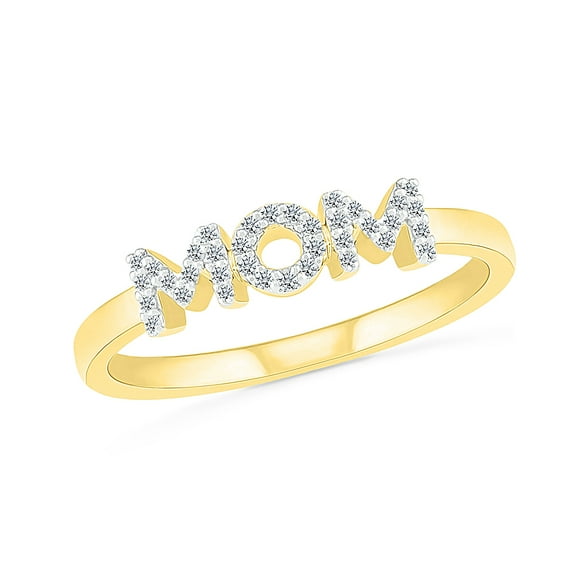 DGOLD 10kt Yellow Gold Round White Diamond Mother's Day MOM Ring (1/10 cttw)