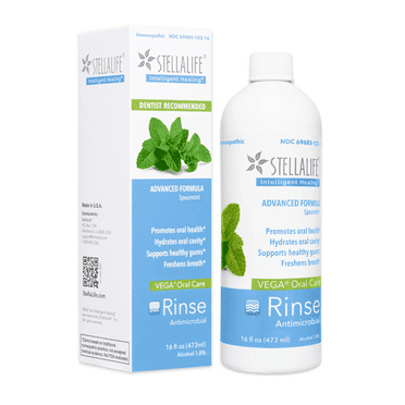 StellaLife VEGA Oral Care Spearmint Rinse Dry Mouth Mouthwash, Natural Daily Dental Hygiene