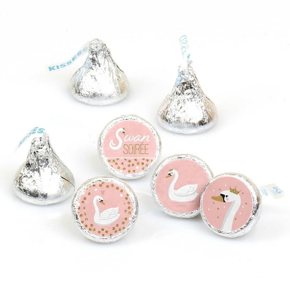 Big Dot of Happiness Swan Soiree - White Swan Baby Shower or Birthday Party Round Candy Sticker Favors - Labels Fits Chocolate Candy (1 sheet of 108)