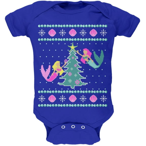 Old Glory Mermaid Tree Ugly Christmas Sweater Soft Short Sleeve Baby One Piece
