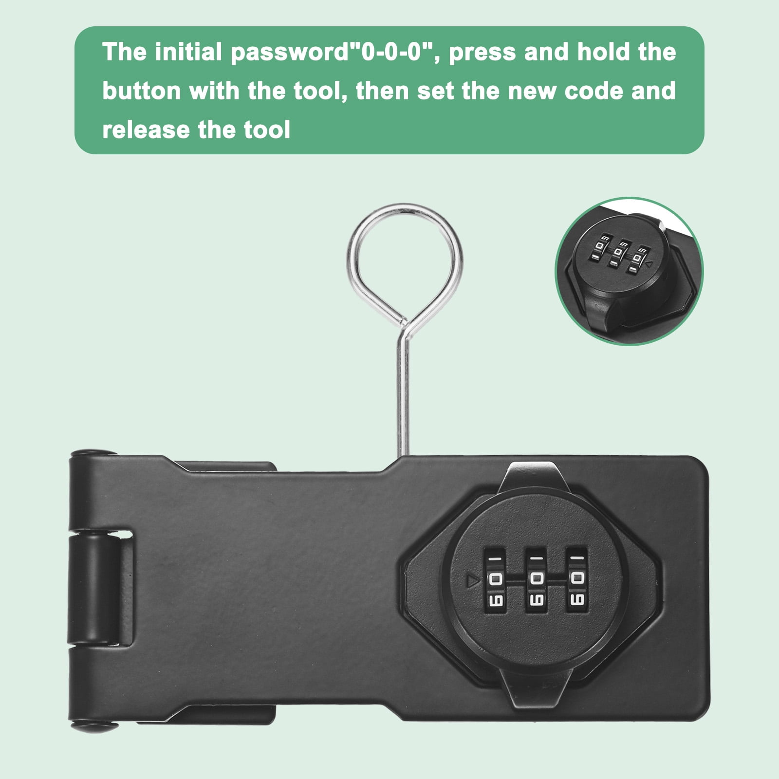 2-Pack Keyless Combination Lock, 4.3" Zinc Alloy Mechanical Password Twist Knob Hasp Locks Latch, 90/180 Degree Barn Door Lock for Cabinet/Closet/Garage/Drawers/Garden [Black]