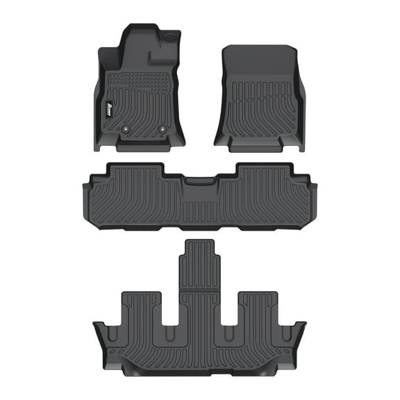 Ikon Motorsports 3D TPE Floor Mats Compatible with 2019-2025 Subaru Ascent 8 Seats Bench Seat, All Weather Waterproof Heavy Duty Floor Liners Carpets Black 4PCS Set