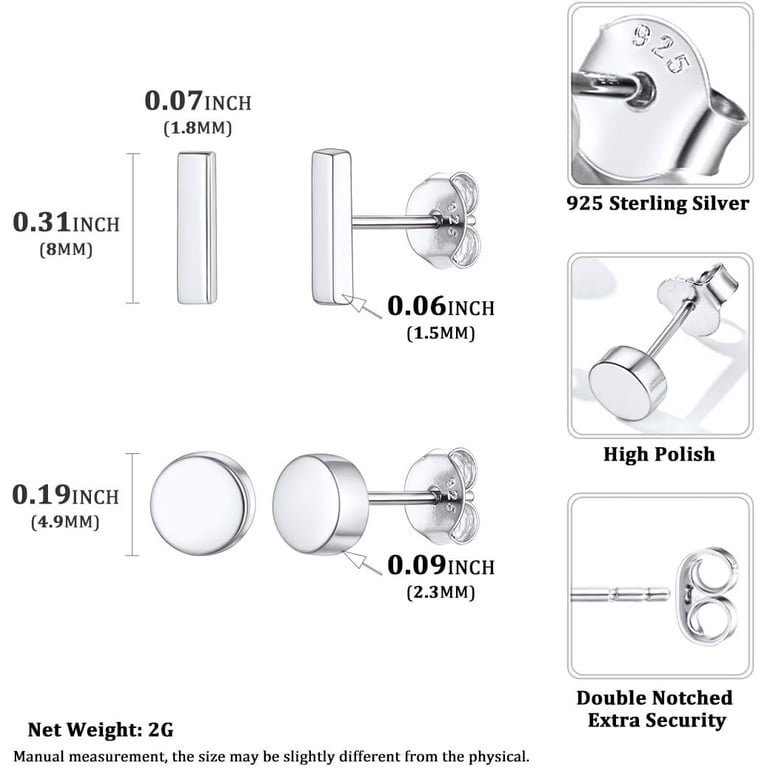 ChicSilver 2 Pairs Sterling Silver Stud Earrings, Bar & Dot photo 6