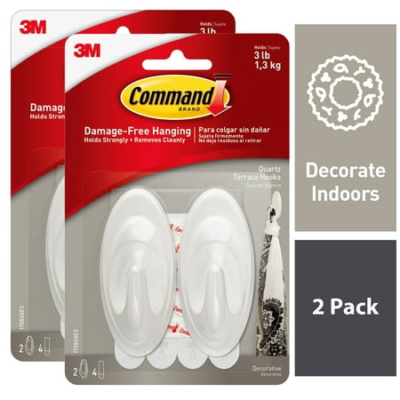 Command Quartz Terrace Hook Value Pack, Medium, 4 Hooks, 8 Pairs of Strips