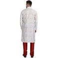 thumbnail image 3 of SKAVIJ Men's Art Silk Printed Kurta Pajama Set Festive Wear Suit Off-White L, 3 of 6