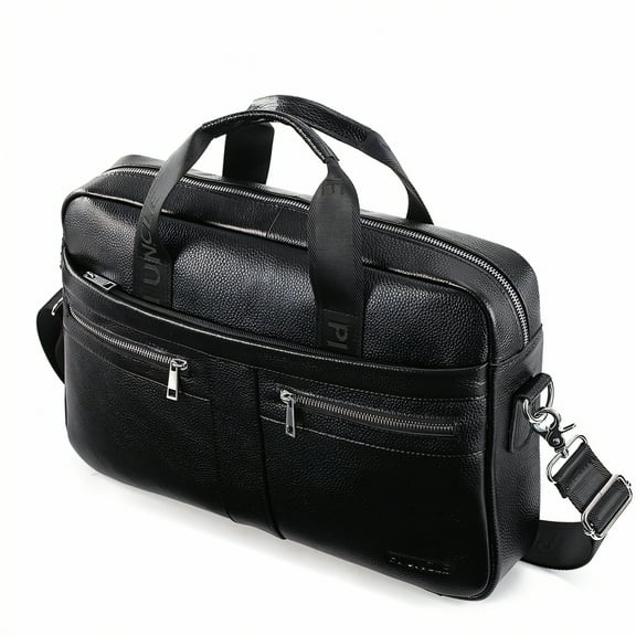 GASTROPOD Briefcases for Men,Genuine Leather Laptop Bag for Men,Zippered Pockets Messenger Bag for Men,Black
