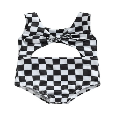 POINTERTECK Baby Checkerboard Print Swimwear Boys Fast Dry Swim Trunks Girls Cut Out Bikini Bathing Suits Toddler Beachwear