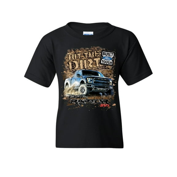 Tee Hunt Hit The Dirt Built Ford Tough Youth T-Shirt F-150 Raptor Pickup Truck Kids Tee