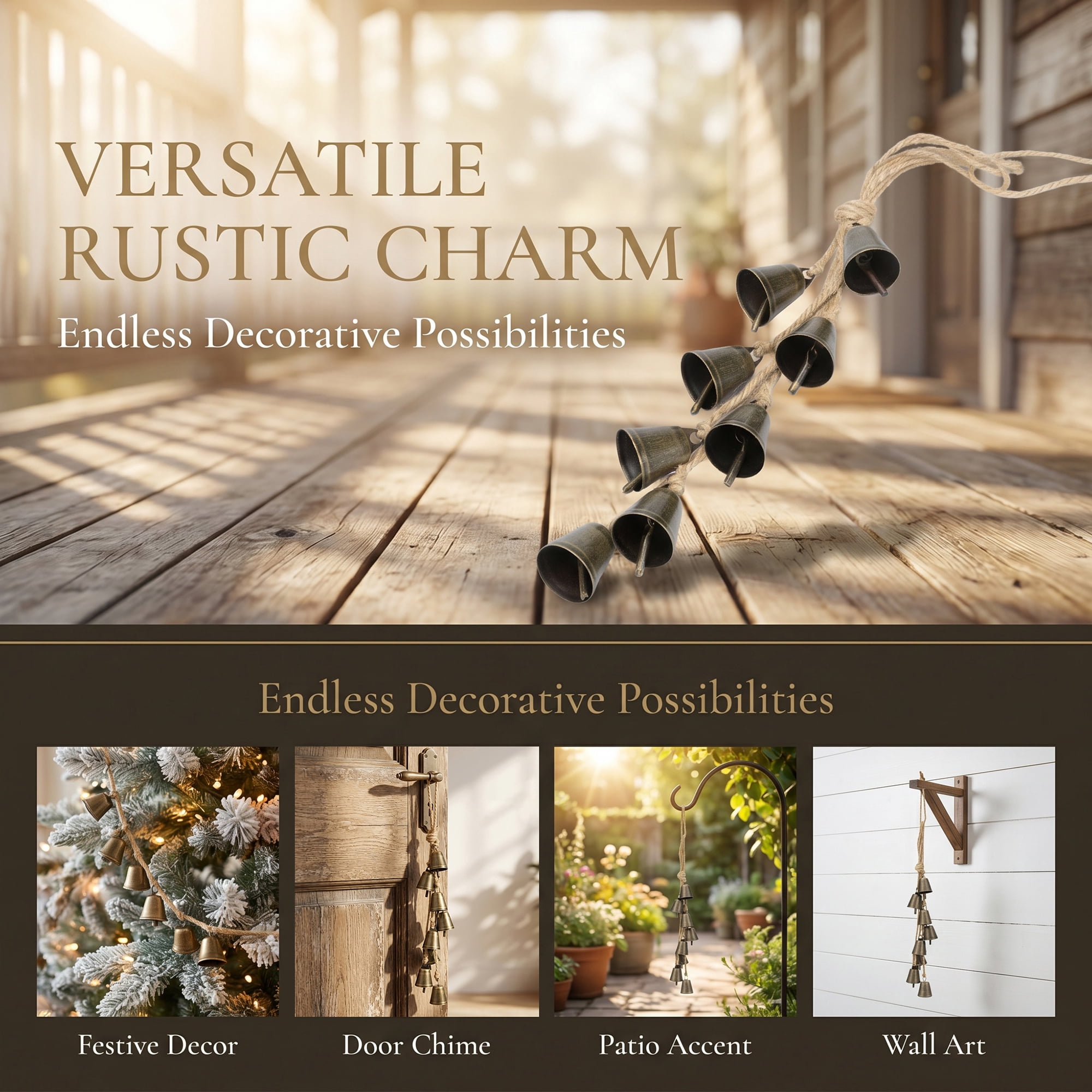 Unique Bargains 2Pcs Wall Hanging Protection Rustic Iron Bells Bronze 1" x 1" x 16.5"