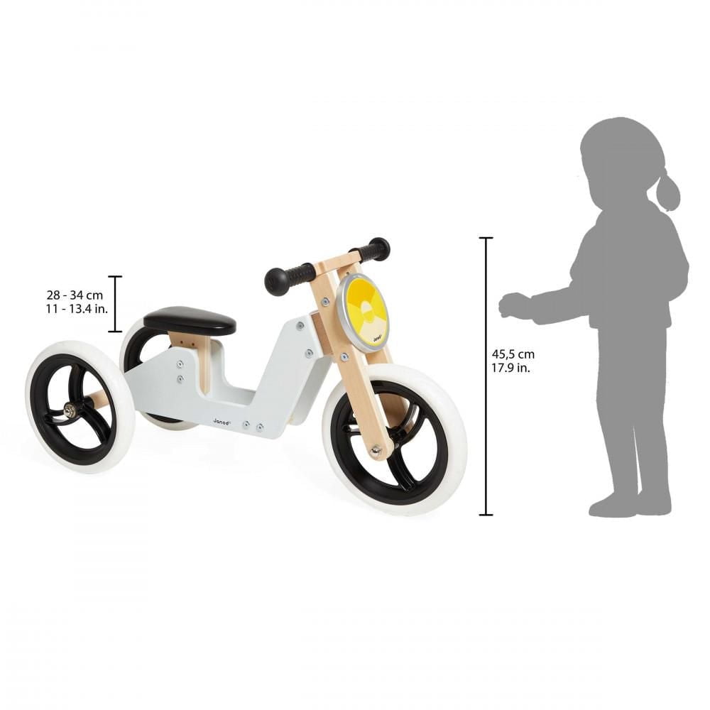 Janod - Tricycle 2 en 1 - Vélo Rétro Naturel - Jouet Développeur de Compétences Motrices - Pour Bébés et Tout-Petits - Dès 18 Mois - 332808