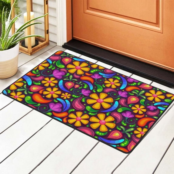 DouZhe Colorful Paisley Floral Rugs Doormat, Non-Slip Machine Washable Carpets Floor Door Mat , 36" x 24"
