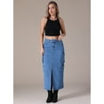 thumbnail image 7 of Unique Bargains Women's Front Split Flap Pockets Maxi Denim Skirt M Blue, 7 of 7