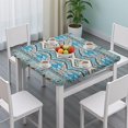 thumbnail image 3 of Blue and Orange Floral Boho Pattern Square Fitted Tablecloth with Elastic Edge,Square Table Cover,Washable Elastic Table Cover for Home Kitchen Party Decor 36"x36", 3 of 6