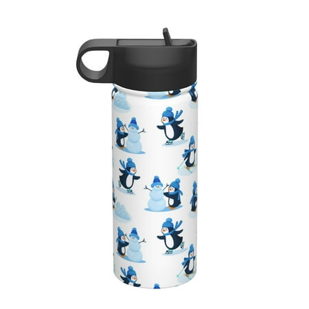 

Goofa Penguin Winter Fun for Insulated Kettle 18oz Water Bottle Insulated Tumbler with Handle & Flip Straw - Fits in Cup Holder Leak Resistant Tumbler