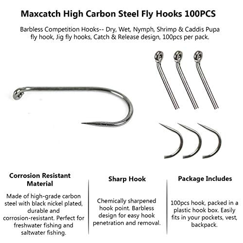 100 competition Size 14 dry fly black nickel barbless fly Tying Hooks 