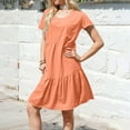 thumbnail image 4 of Xyxonk Womens Spring Summer Dresses Short Sleeve Flowy Swing Tunic Dresses Babydoll Elegant Solid Color Crewneck Mini Short Tunic Dress Orange S, 4 of 4
