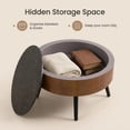 thumbnail image 5 of GZXS Vintage Round Coffee Table, 31.5"Dia Flip-Lid Accent Table with Hidden Storage, MDF Carved Top & Solid Wood Tapered Legs, Multi-Function for Living Room, Bedroom, Small Space, Brown+Black, 5 of 9