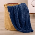 thumbnail image 5 of Bare Home Faux Shearling Blanket - Fluffy & Soft - Lightweight - Twin/Twin XL, Dark Blue - Cable, 5 of 5