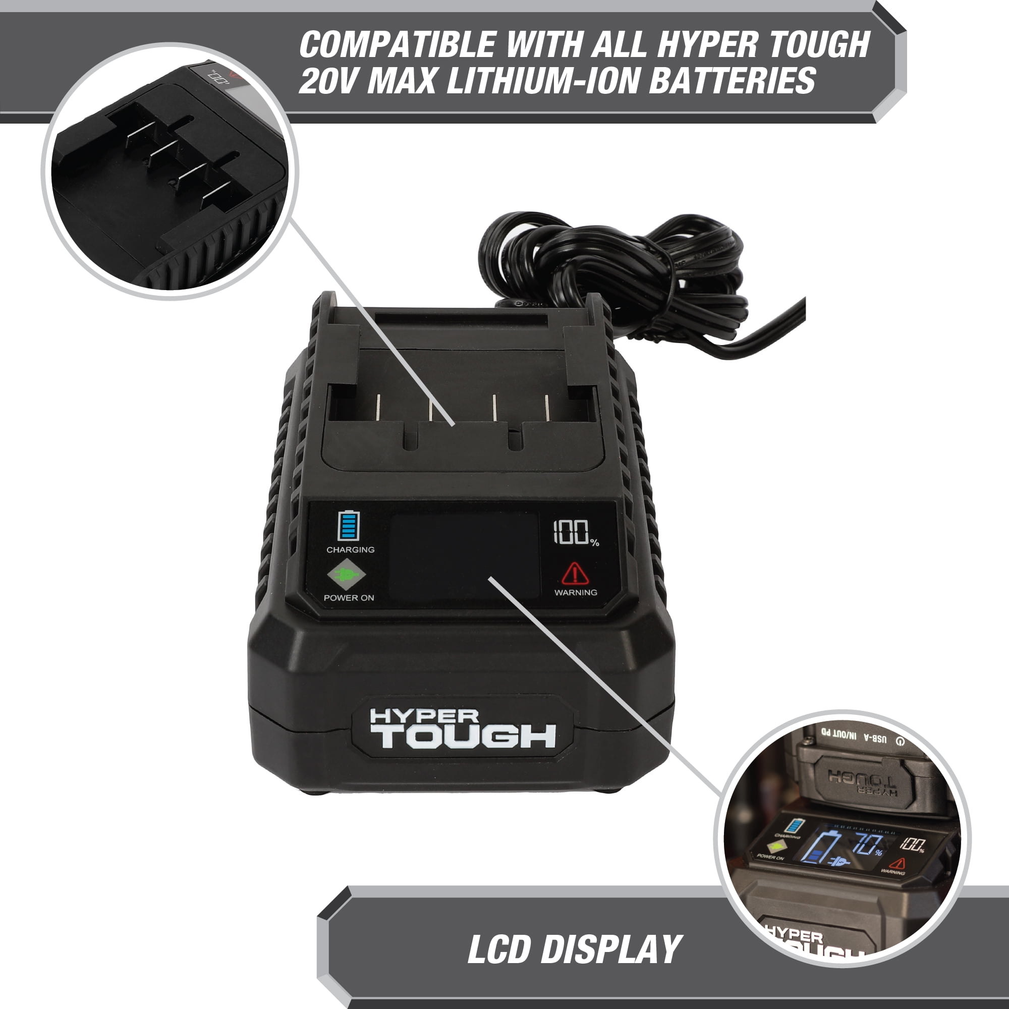 Hyper Tough 20V Max Fast Charger for Lithium-Ion Batteries