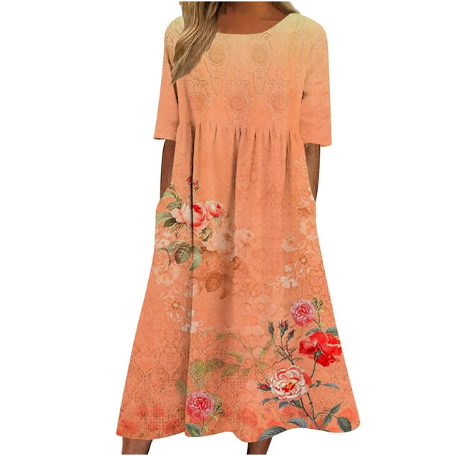 Robe à Manches Longues Femme Mode Femmes Imprimée à Manches Courtes à Col Rond Longue Robe Robe d'Été à Manches Longues Robe Longue d'Été pour Femmes Longue Robe d'Été pour Femmes