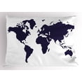 thumbnail image 1 of Map Pillow Sham Indigo Colored Graphic Map of the World Vivid Display International Global Theme, Decorative Standard King Size Printed Pillowcase, 36 X 20 Inches, Indigo White, by Ambesonne, 1 of 2