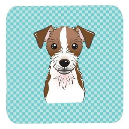 Jack Russell Terrier Coaster - 3.5 x 3.5 In. Checkerboard Blue Jack Russell Terrier Foam Coasters, Set Of 4