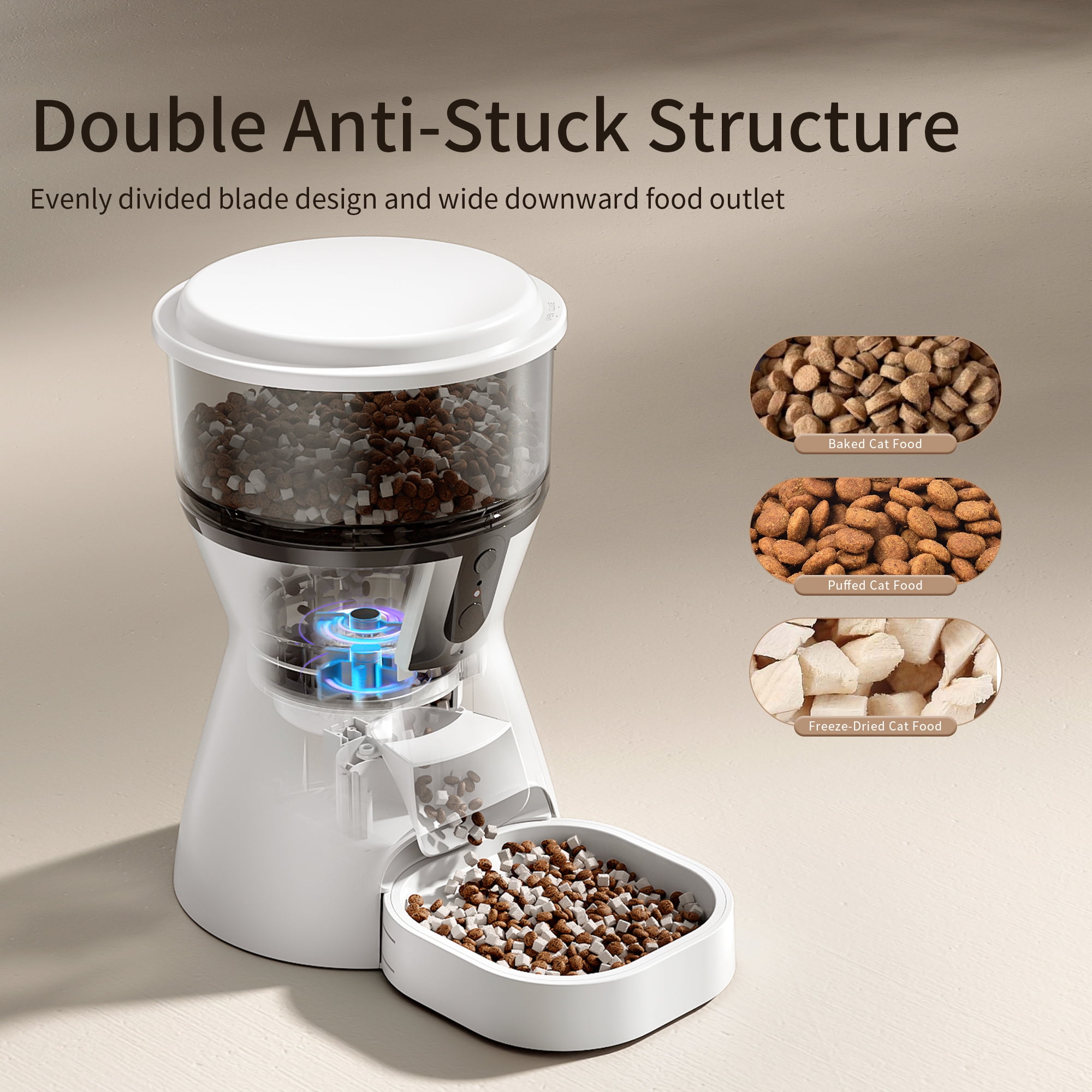 CATLK Automatic Cat Feeders, 4L Timed Cat Dry Food Dispenser, Dual Power Supply, Voice Recording, Anti-Clog Design, 2.4G Wi-Fi Programmable Cat Food Dispenser for Cats and Small Dogs