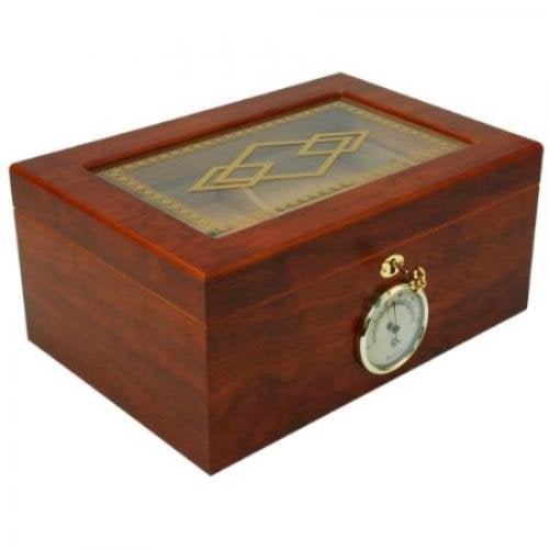 Orleans Group Bally Ii Humidor W/Gold Design 100 Count W/ Glass Top Key