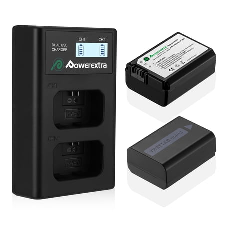 Powerextra 1500mAh Power Battery with Charger for Sony NEX-3N Camera, NP-FW50, 2 Count
