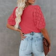 thumbnail image 3 of Yesfashion Womens Short Sleeve Sweaters Crewneck Knit Pullover Tops Summer Lightweight Crochet Blouse Shirt, 3 of 5