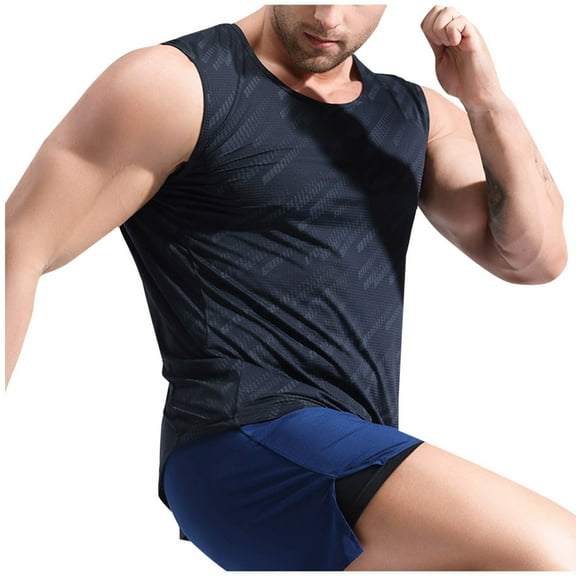 Sleeveless Shirts For Men Qiggri Man Solid-Color Casual Sports Fitness Training Drying Round-Neck Tank Top Running Tank Top Men