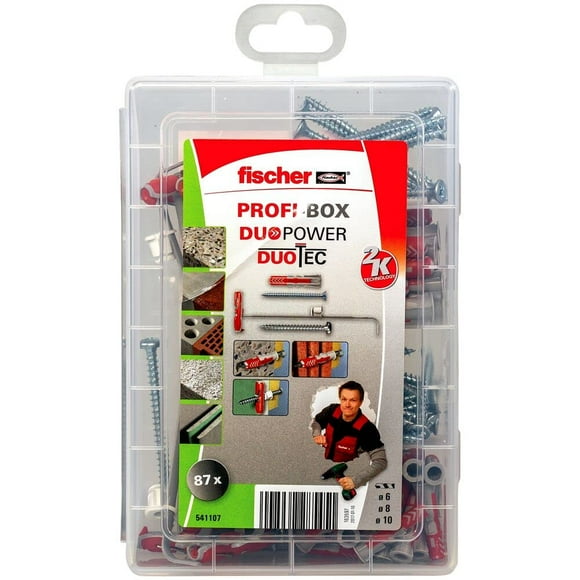 fischer Profibox Duopower-Duotec+Screw/ (Maletin, Interior Reform + Home Improvement), 541107 Dowel Box, red, 87 uds