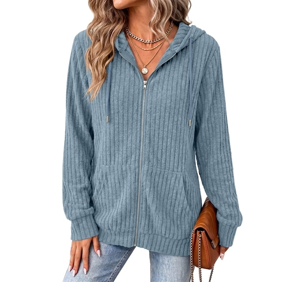 Airmenty Women's Zip Up Hoodie Lightweight Full Zip Sweatshirt Casual Fall Jacket with Pockets S-2XL