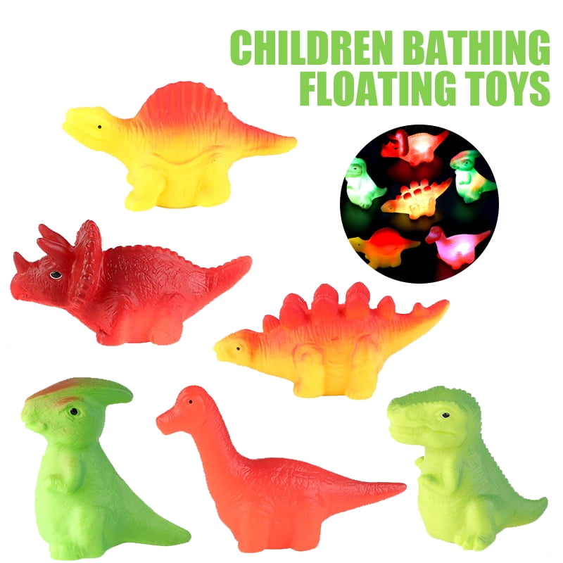 SHELLTON 6 Pieces LED Light Up Dinosaur Baby Bath Toys LED Floating