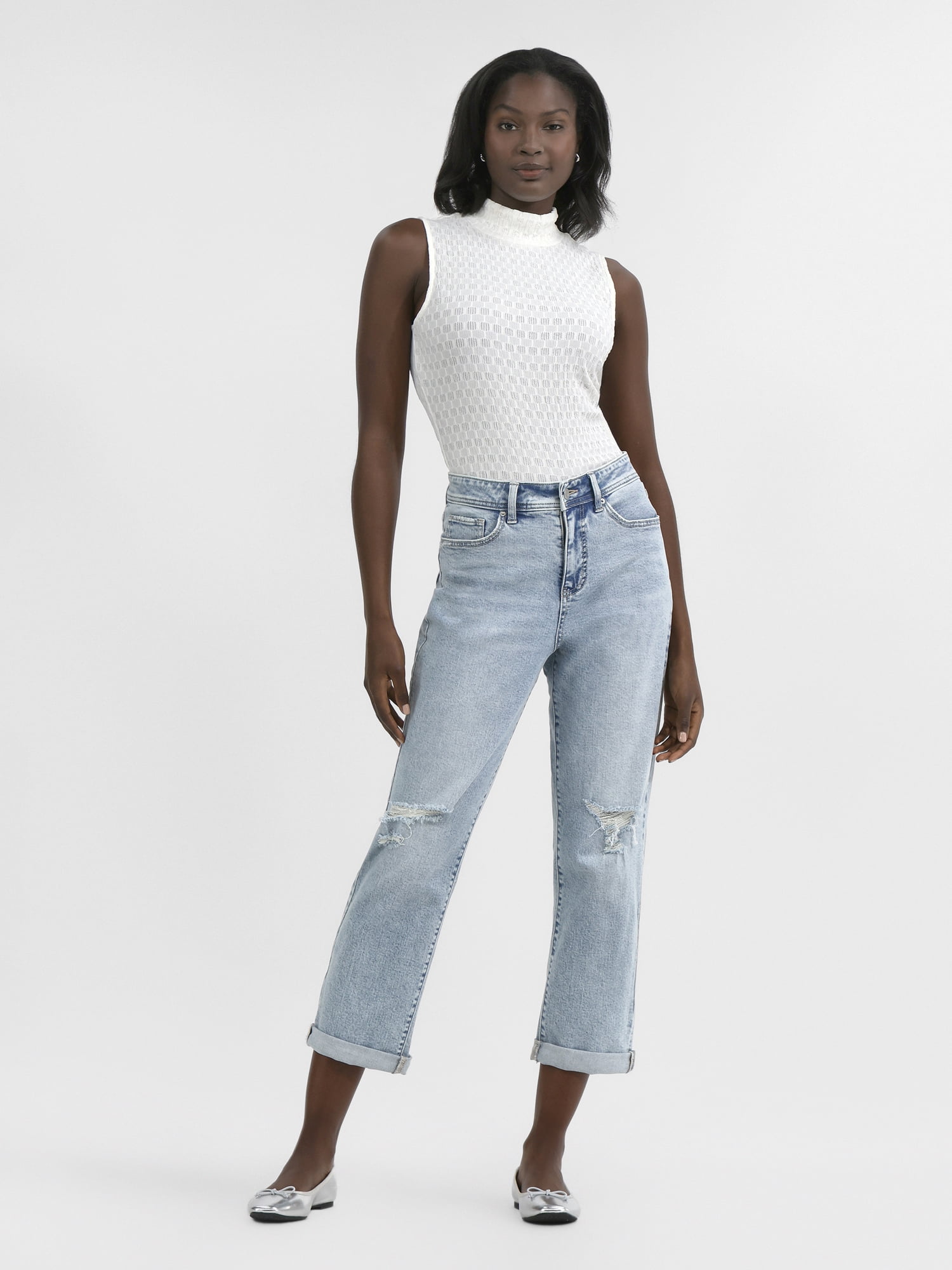 Time and Tru Women's and Women’s Plus High Rise Relaxed Boyfriend Jeans, Sizes 0-28W