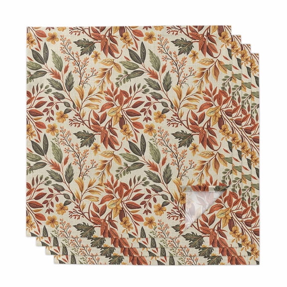 Fall Leaves Cloth Napkins, Farmhouse Retro Botanical Floral Washable and Reusable Dinner Napkins Set of 4, Table Napkin for Kitchen Party Birthday Wedding Hotel Housewarming 20"x20"