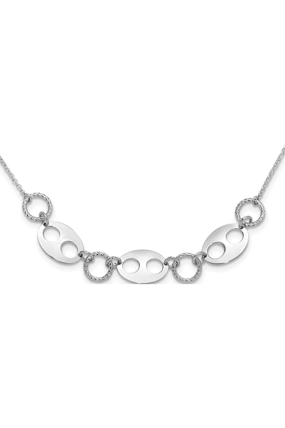 Sterling Silver Rhodium-Plated D/C Link W/2 In Ext. Necklace (Width 16.9) (Length 20.25) - Jbsp