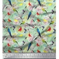 thumbnail image 1 of Soimoi Green Viscose Chiffon Fabric Floral,Parrot & Hummingbird Bird Decor Fabric Printed BTY 42 Inch Wide, 1 of 3