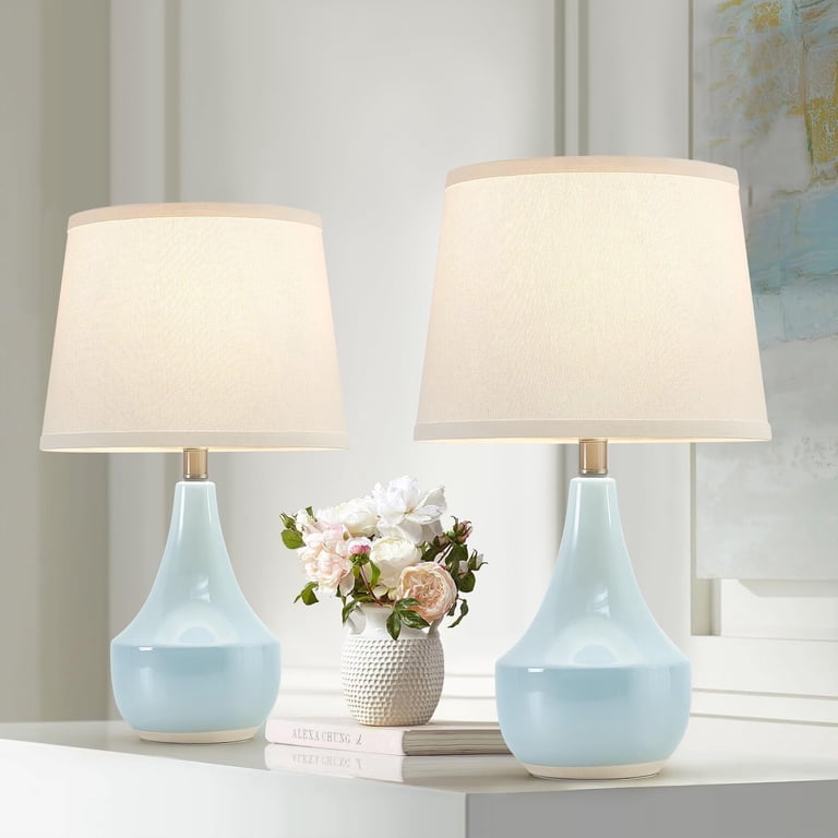 Ceramic Table Lamp Set of 2, Sky Blue with LED Bulbs photo 8