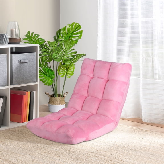 ZenSports 14-Position Folding Floor Chair, Adjustable Padded Sleeper Bed Gaming Lazy Sofa Chair with Back Support Pink
