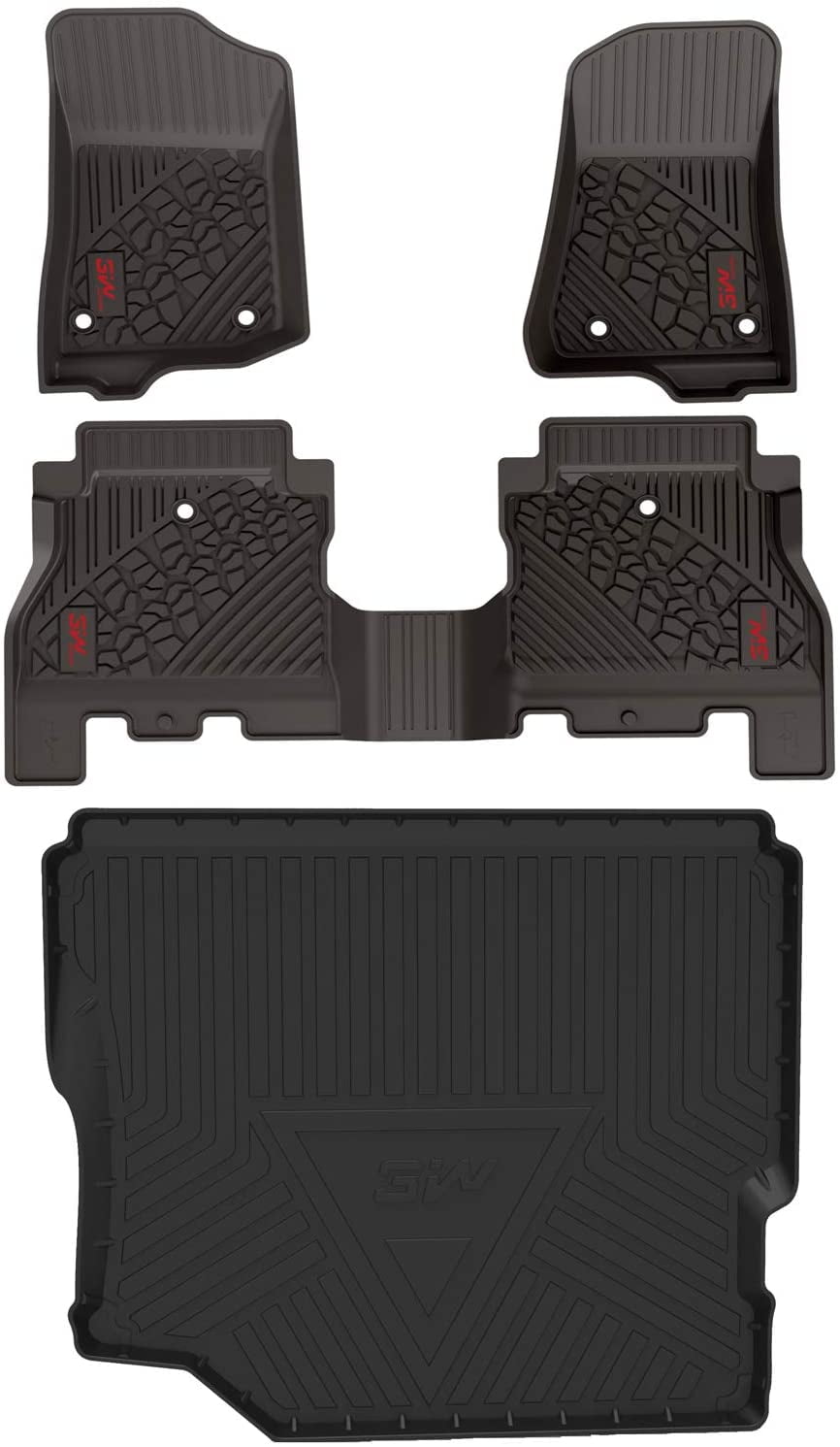 3W Floor Mats Red logo and Cargo Liner for Jeep Wrangler JL Without  SUBWOOFER 2018-2021 TPE All Weather Custom Fit Floor Liner and Cargo Mats  1st&2nd Rows Car Mats&Trunk Liner Not for