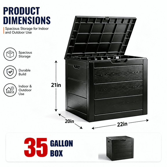 A 35-Gallon Outdoor Storage Box Made of Waterproof Resin, Featuring a Lockable Lid Design, Suitable for Patio Furniture Cushions