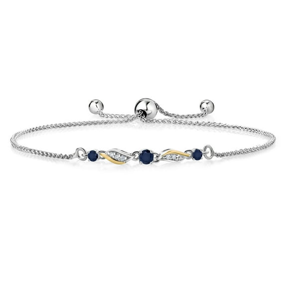 Gem Stone King 925 Sterling Silver and 10k Yellow Gold Blue Sapphire and White Lab Grown Diamond Tennis Bracelet for Women (0.38 Cttw, Gemstone September Birthstone, Fully Adjustable up to 9 inch)