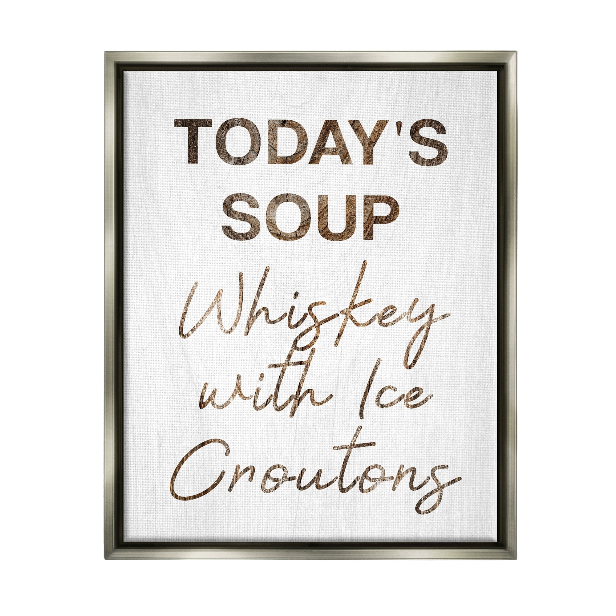 Stupell Industries Whiskey & Ice Croutons Witty Kitchen Cocktail Phrase Graphic Art Luster Gray Floating Framed Canvas Print Wall Art, Design by Daphne Polselli