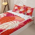 thumbnail image 3 of Erosebridal Tropical Monstera Leaf Zipper Full Size Comforter Sets with Fitted Sheet and 2 Pillowcases,Boho Foliage Print Zipper Bedding Set,Pink Orange,Reversible, 3 of 6