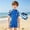 Blue, variant on Boys Swimming All-in-one, Colour Block One Piece Swimsuit for Boys Short Sleeve Sun Protection Front Zip Swimming Wear, Summer Quick Dry Swimming for Beach(Navy,6-7 Years)