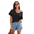 thumbnail image 2 of Women Casual Short Sleeve Tops T Shirts Summer Fashion Solid Tee V Neck T Shirt Rolled Sleeve Side Split Tops, 2 of 9