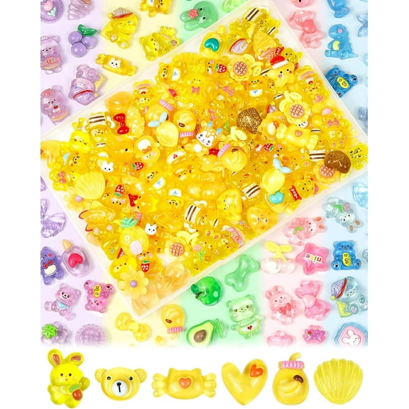 100PCS Cute Slime Charms Bulk Set – Kawaii Flatback Resin Charms for Crafts, Mini Decoden Acrylic Embellishments for Phone Junk Cases, Scrapbooking & DIY Decoration (Yellow)